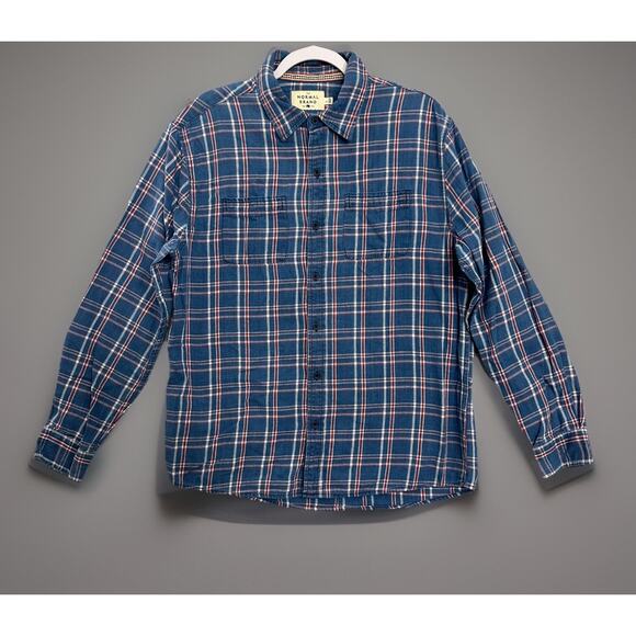 The Normal Brand Shirt Mens Large Blue Plaid Twill Button Up Work Preppy - Picture 3 of 11